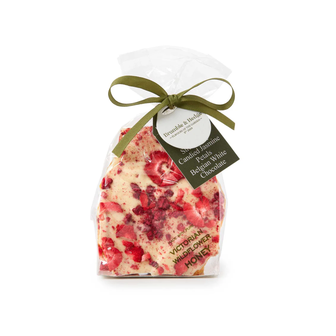 Bramble & Hedge Raspberry, Strawberry & White Belgian Chocolate Honeycomb 200g available at The Prickly Pineapple