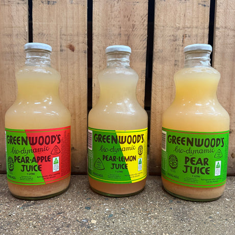 Greenwood Orchard's Bio-Dynamic Juice varieties 1ltr available at The Prickly Pineapple