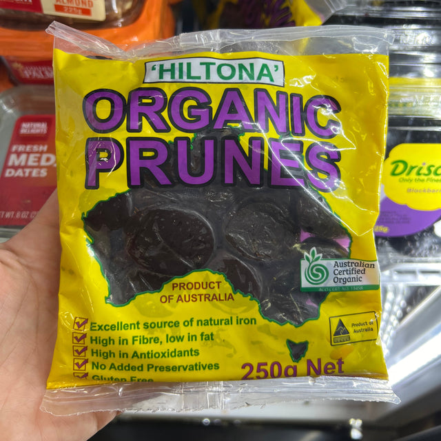 'Hiltona' Organic Prunes 250g available at The Prickly Pineapple