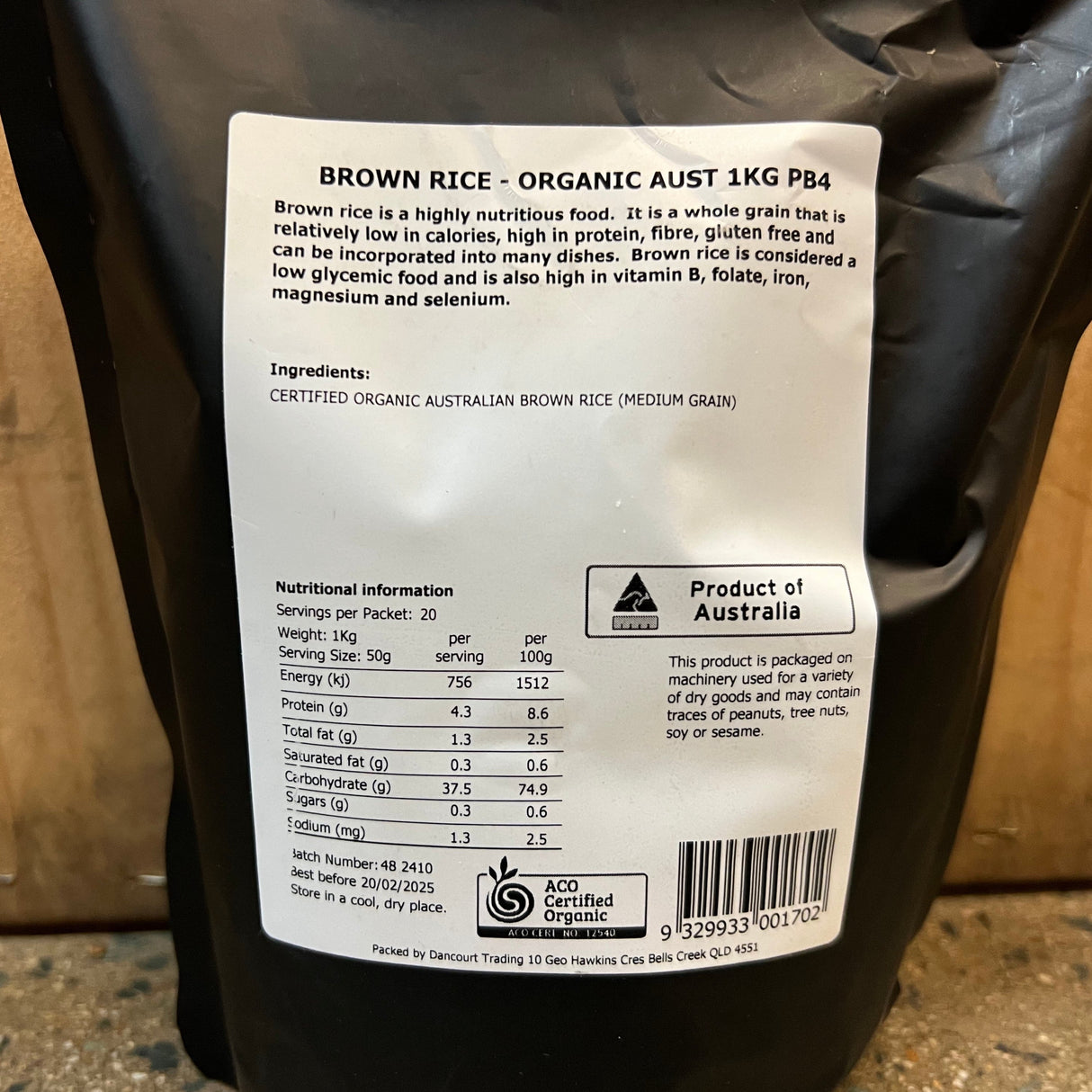 TPP Organic Australian Brown Rice 1kg available at The Prickly Pineapple
