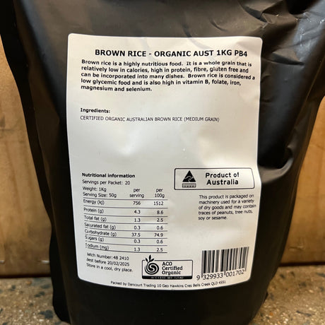 TPP Organic Australian Brown Rice 1kg available at The Prickly Pineapple