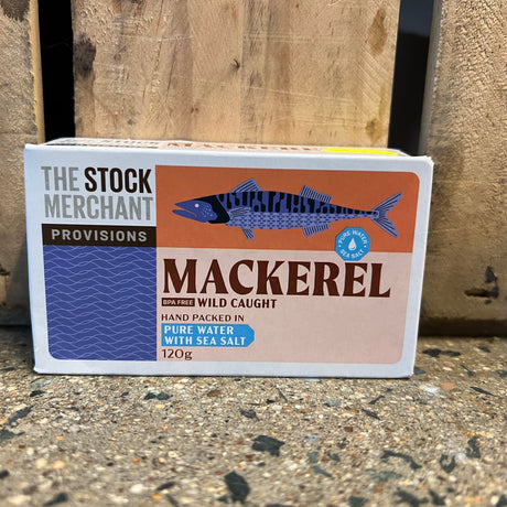 The Stock Merchant Mackerel in Pure Water with Sea Salt 120g available at The Prickly Pineapple