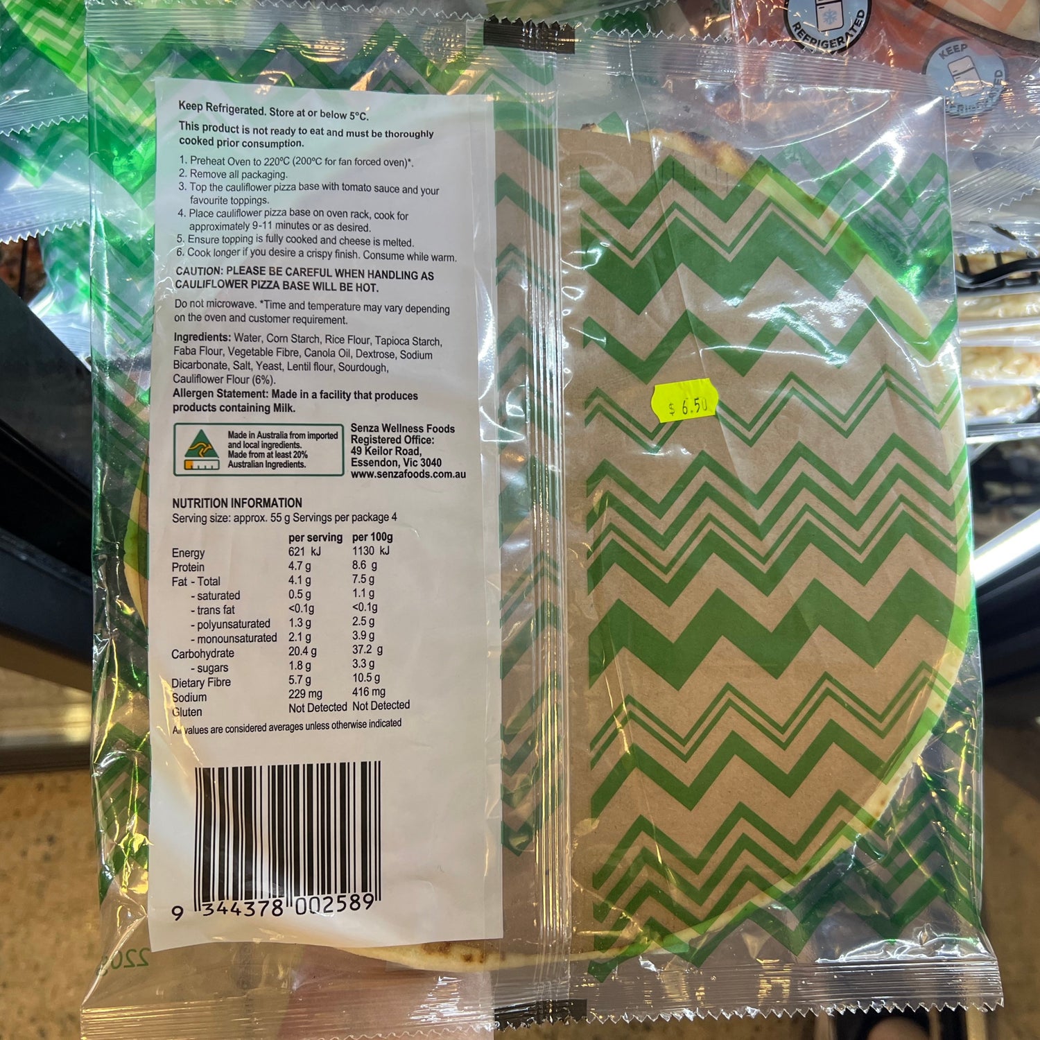 Senza Wellness Foods Cauliflower Pizza Base Gluten Free 220g available at The Prickly Pineapple