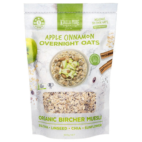 Kialla Pure Organics Organic Overnight Oats Apple Cinnamon 300g available at The Prickly pineapple