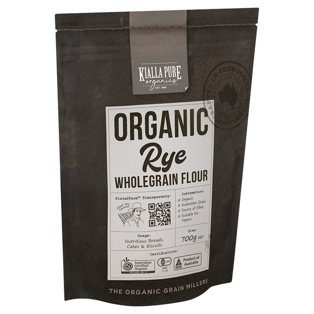 Kialla Pure Organics Organic Wholegrain Rye Flour 700g available at The Prickly Pineapple