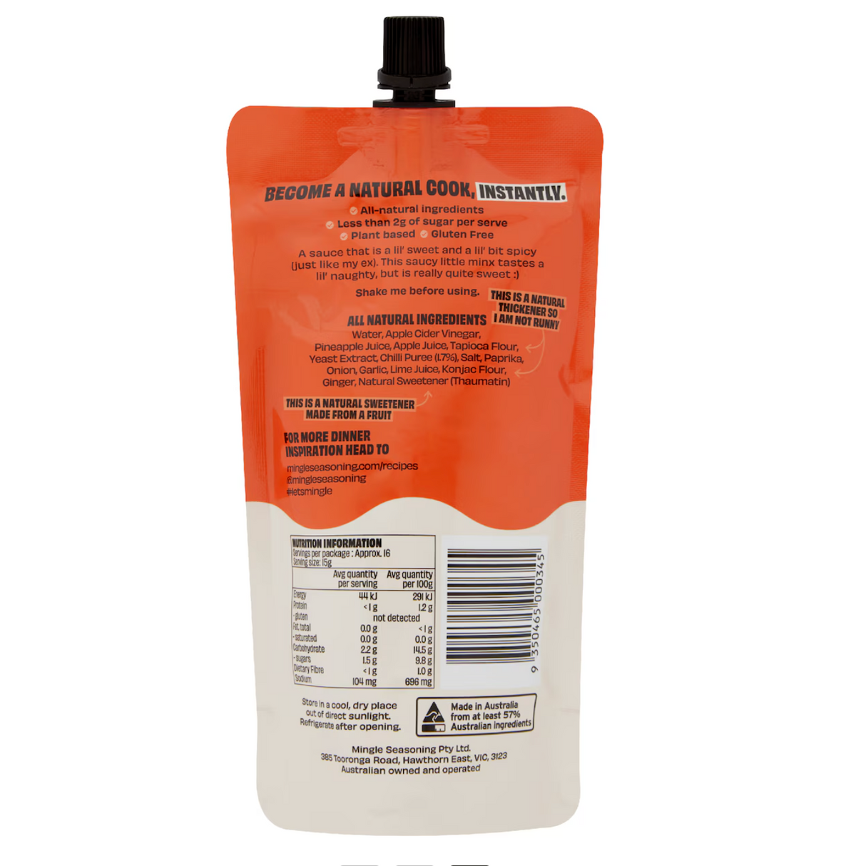 Mingle Better Sweet Chilli Sauce Pouch 250g available at The Prickly Pineapple