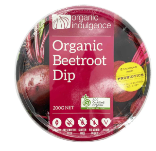 Organic Indulgence Beetroot Dip 200g available at The Prickly Pineapple
