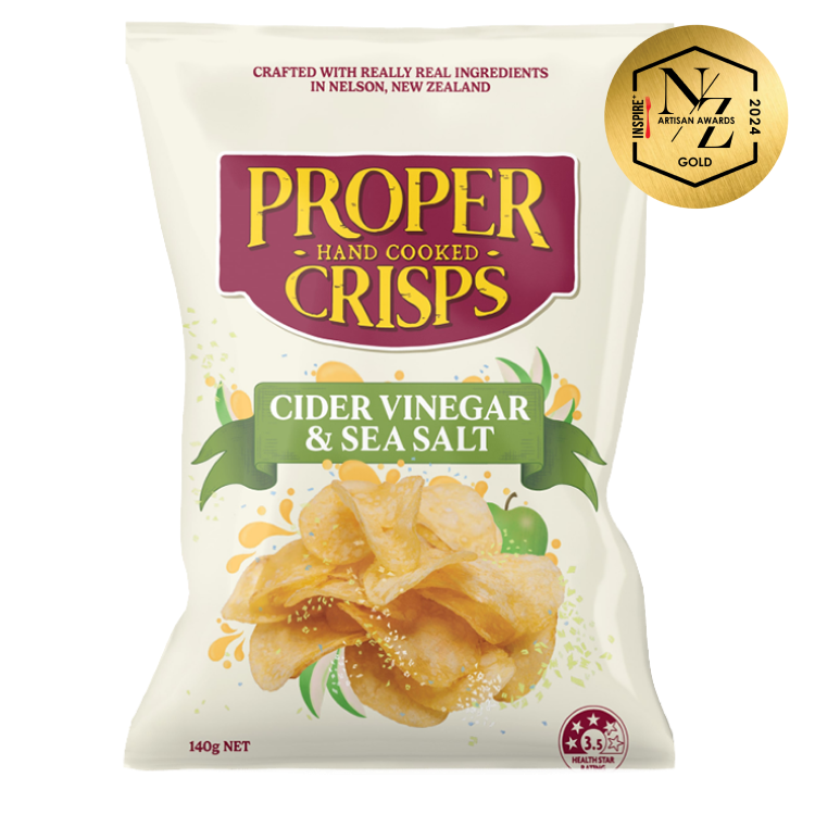 Proper Crisps Cider Vinegar & Sea Salt 150g available at The Prickly Pineapple