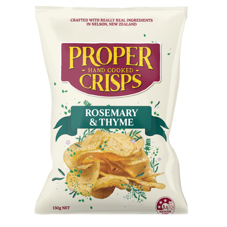 Proper Crisps Rosemary & Thyme 150g available at The Prickly Pineapple
