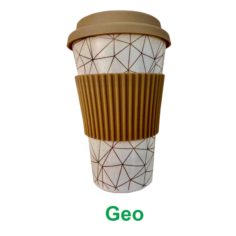 Luvin Life Bamboo Eco Travel Cup 430ml geo design available at The Prickly Pineapple
