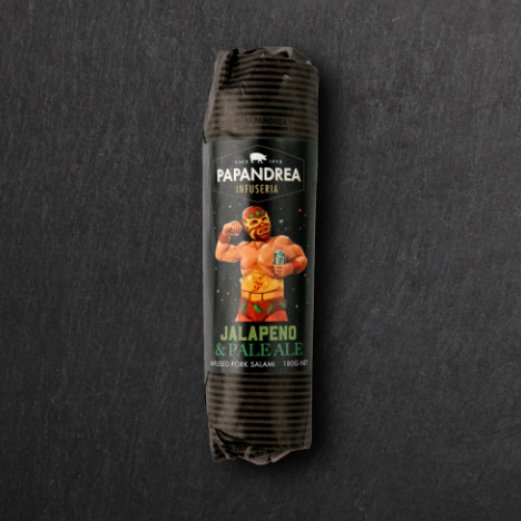 Papandrea Pork Salami Infused with Pale Ale & Jalapeno Peppers 180g available at The Prickly Pineapple
