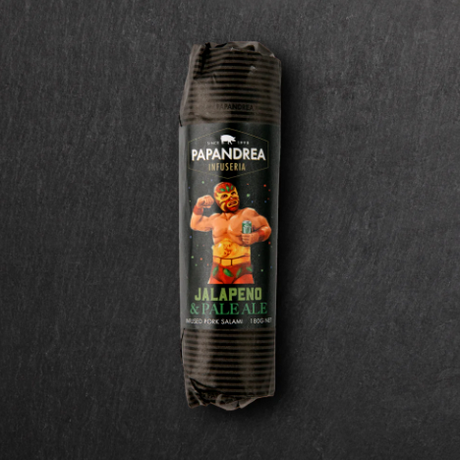 Papandrea Pork Salami Infused with Pale Ale & Jalapeno Peppers 180g available at The Prickly Pineapple