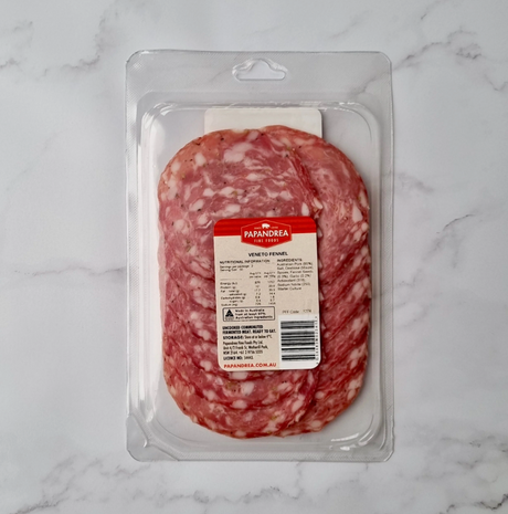 Papandrea Sopressa Veneto Fennel Sliced 100g availalbe at The Prickly Pineapple