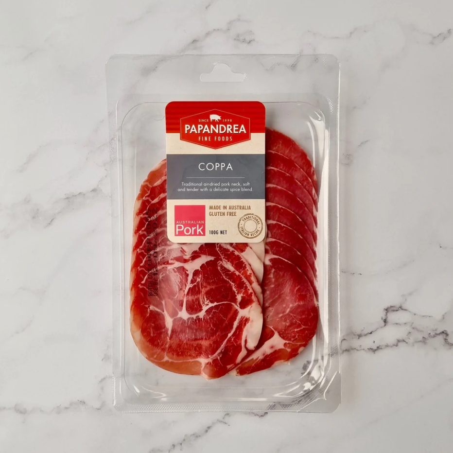 Papandrea Coppa Sliced 100g available at The Prickly Pineapple