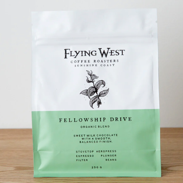 Flying West Coffee Roasters Fellowship Drive Organic Blend available at The Prickly Pineapple