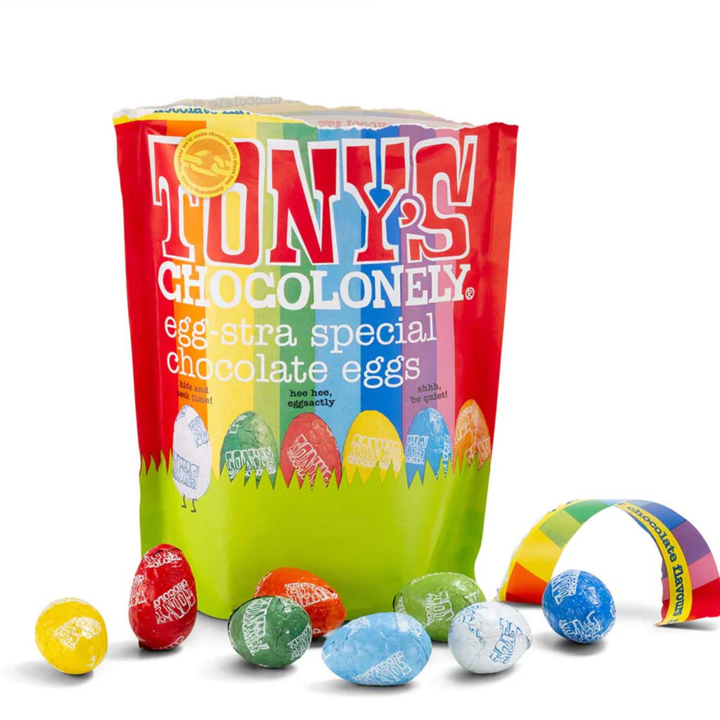 Tony's Chocolonely Easter Eggs Mixed Pouch (12) 255g available at The Prickly Pineapple