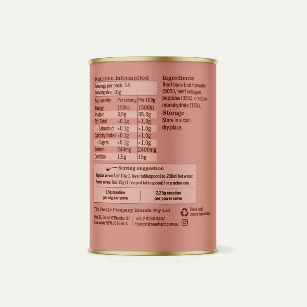 The Stock Merchant Powder Bone Broth Collagen Creatine 140g available at The Prickly Pineapple