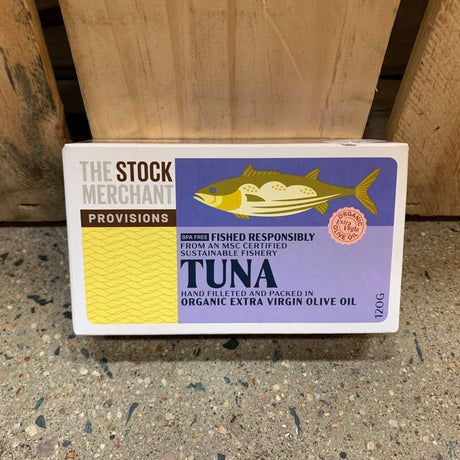 The Stock Merchant Tuna in Organic Extra Virgin Olive Oil 120g available at The Prickly Pineapple