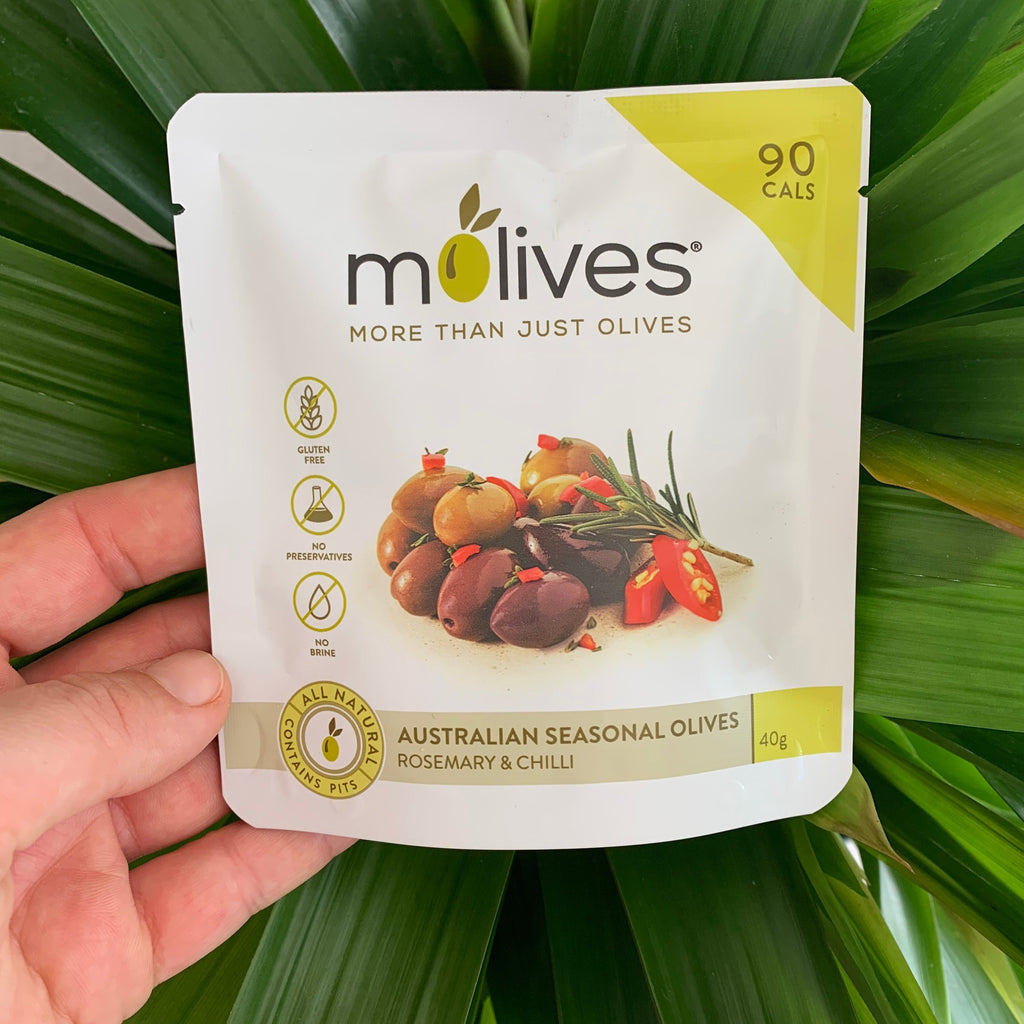 Molives Rosemary & Chilli Australian Seasonal Olives 40g available at The Prickly Pineapple