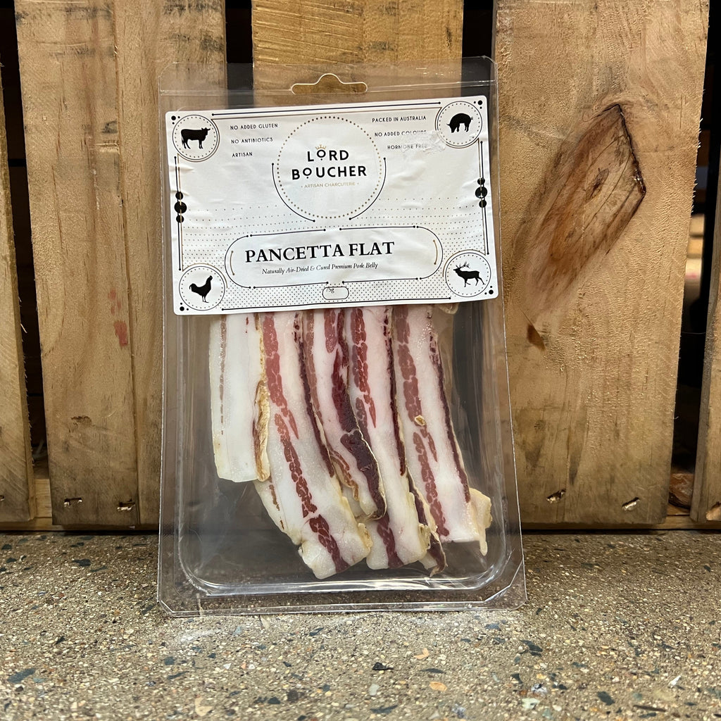 Lord Boucher Pancetta Flat 75g available at The Prickly Pineapple