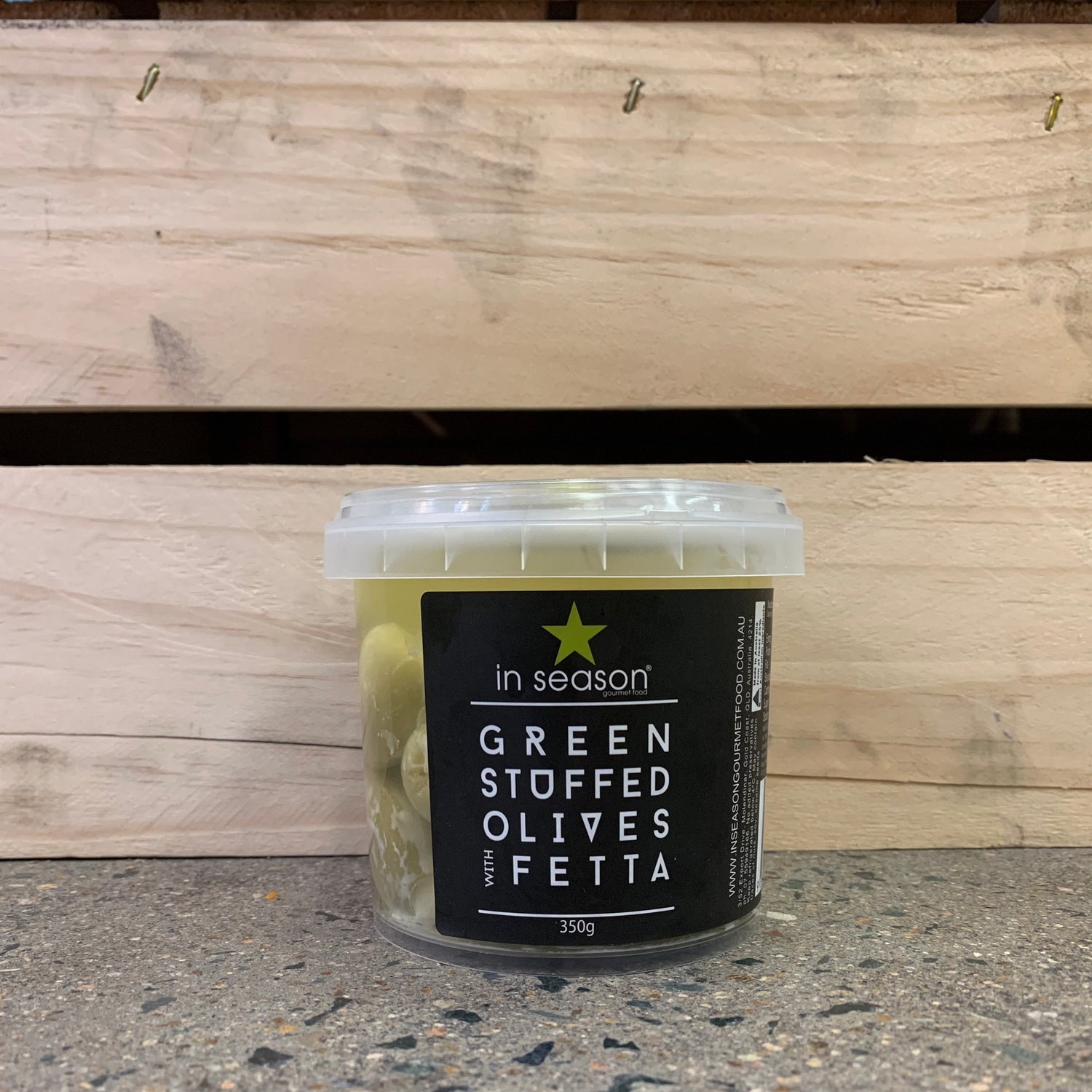 In Season Green Stuffed Olives with Fetta 350g available at The Prickly Pineapple