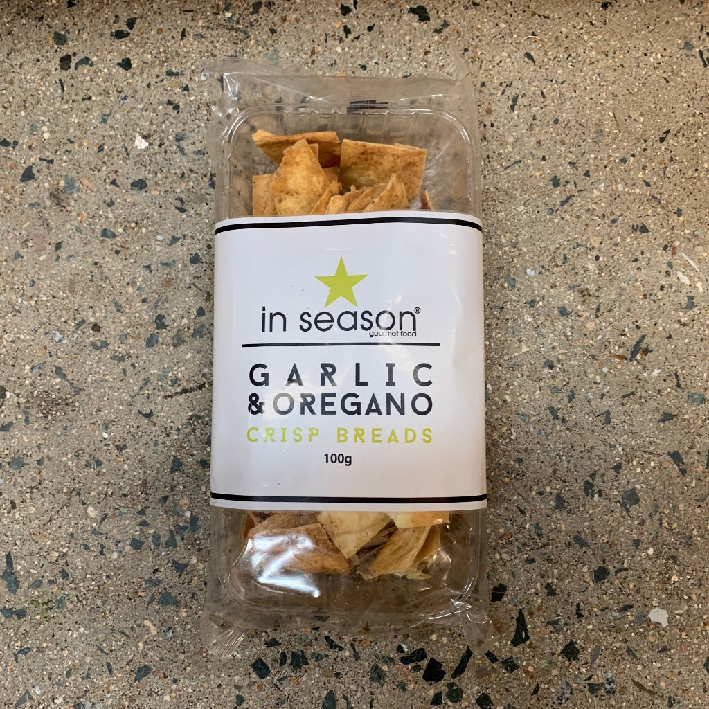 in season garlic and oregano crisp breads