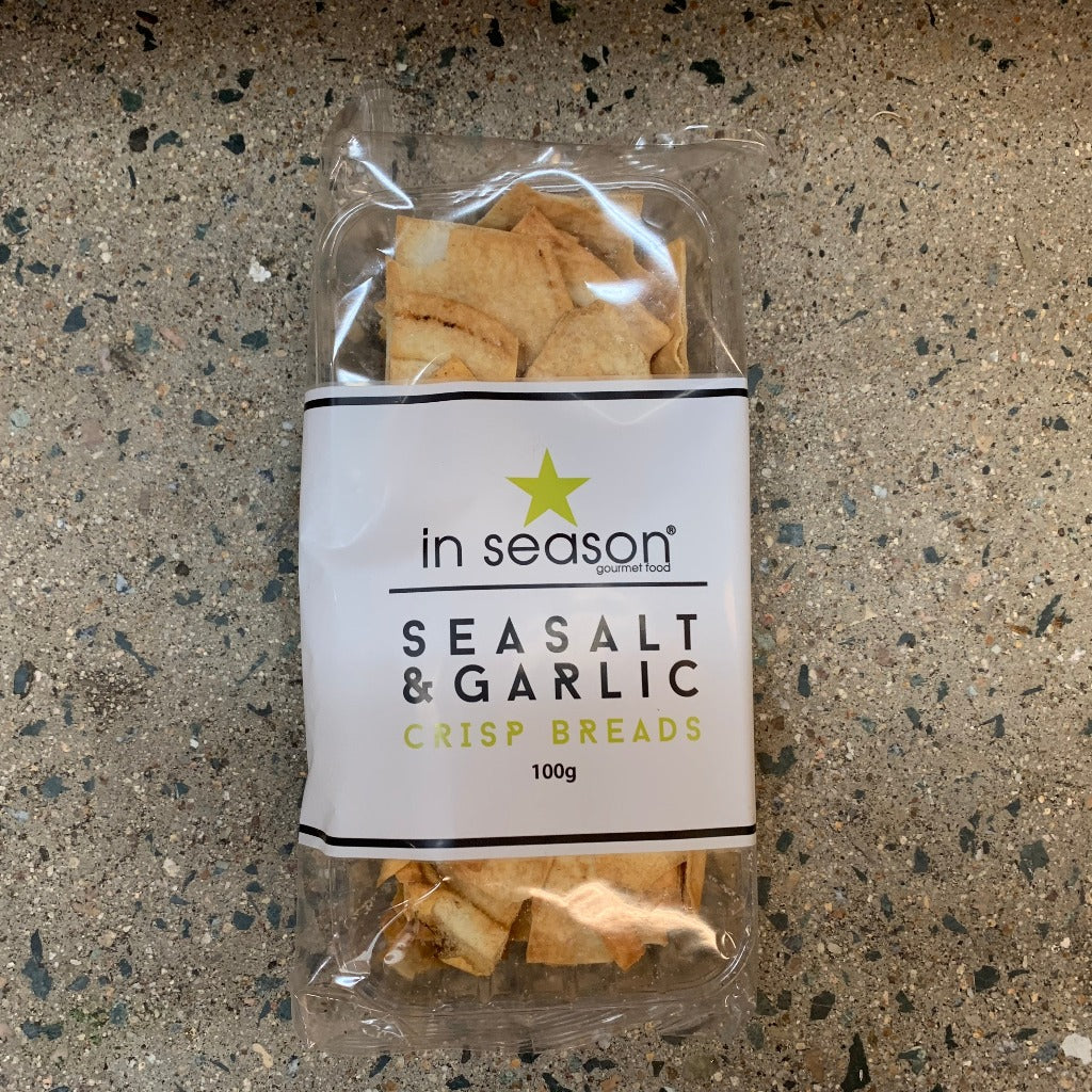 in season seasalt and garlic crisp breads