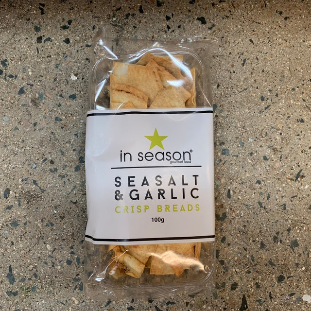 in season seasalt and garlic crisp breads