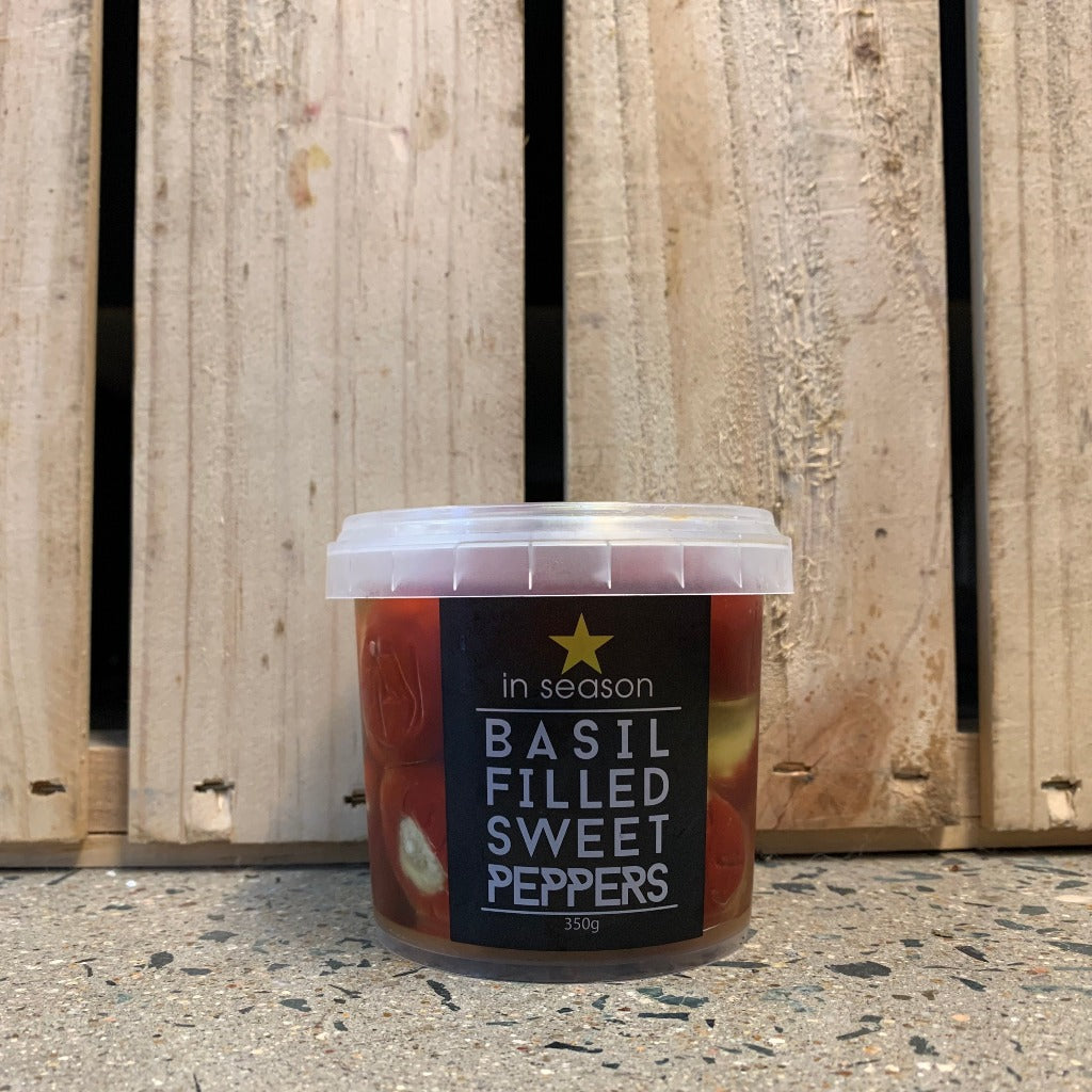In Season Basil Filled Sweet Peppers 350g available at The Prickly Pineapple