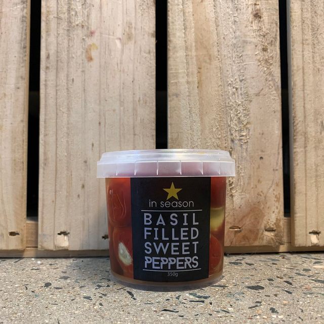 In Season Basil Filled Sweet Peppers 350g available at The Prickly Pineapple