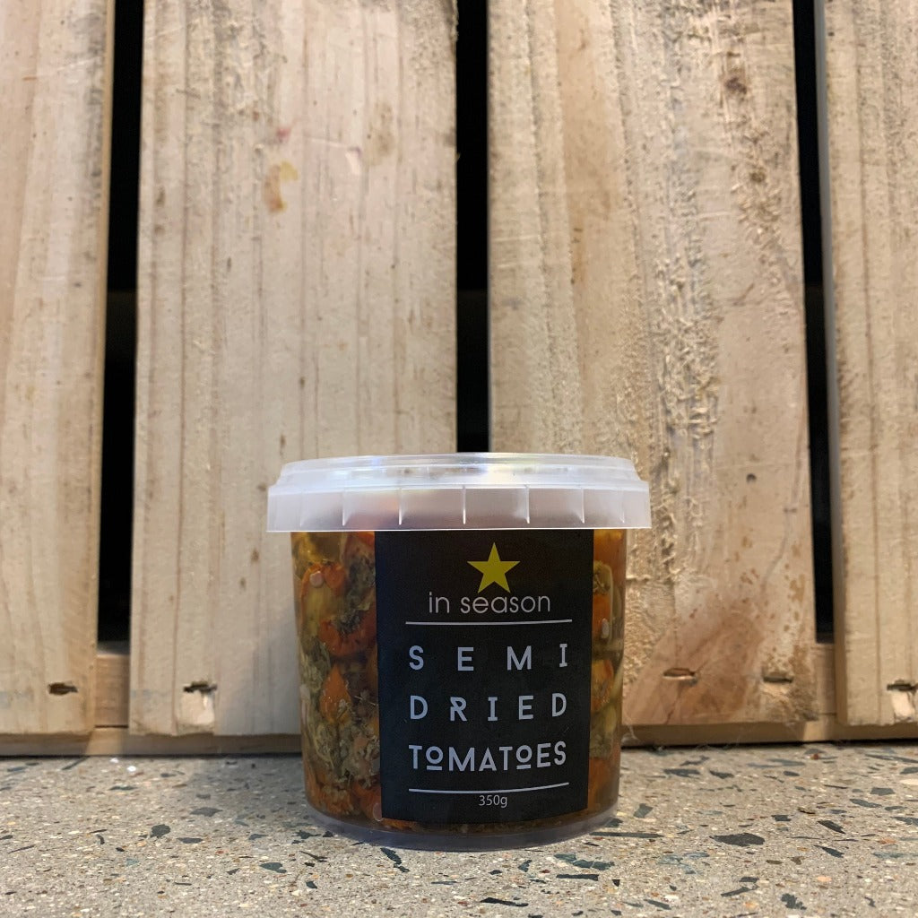 in season semi dried tomatoes 350g available at The Prickly Pineapple