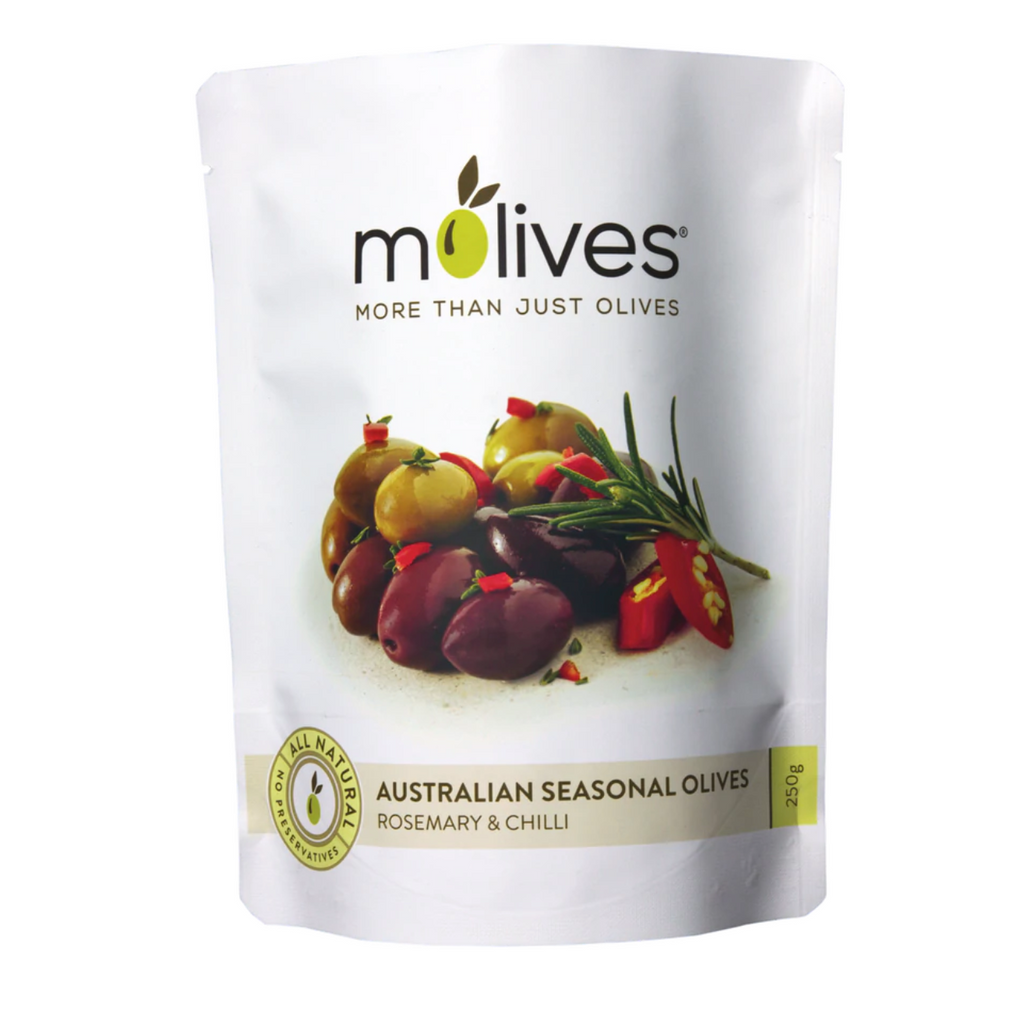 Molives Rosemary & Chilli Australian Seasonal Olives 250g available at The Prickly Pineapple