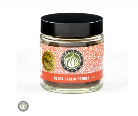 Garlicious Grown Black Garlic Powder available at The Prickly Pineapple