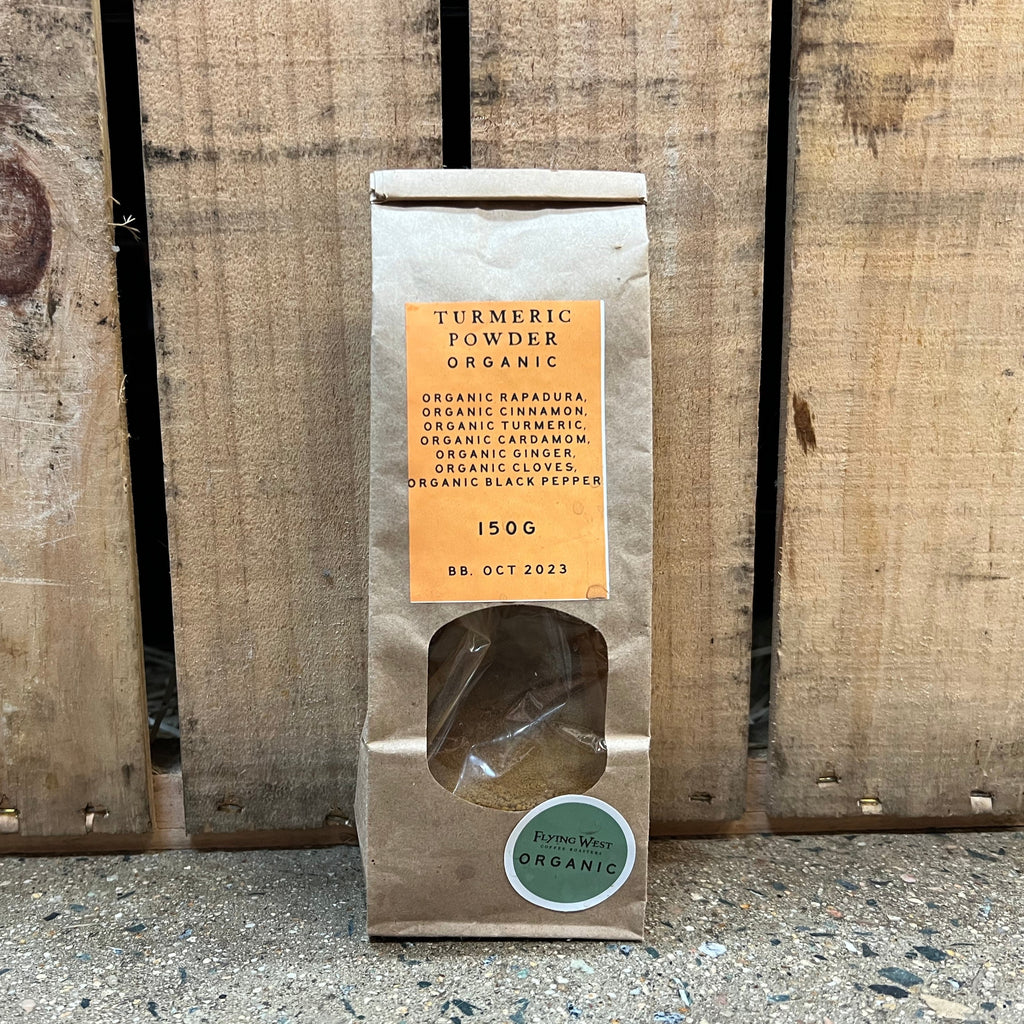 Flying West Coffee Roasters Organic Turmeric Powder 150g available at The Prickly Pineapple