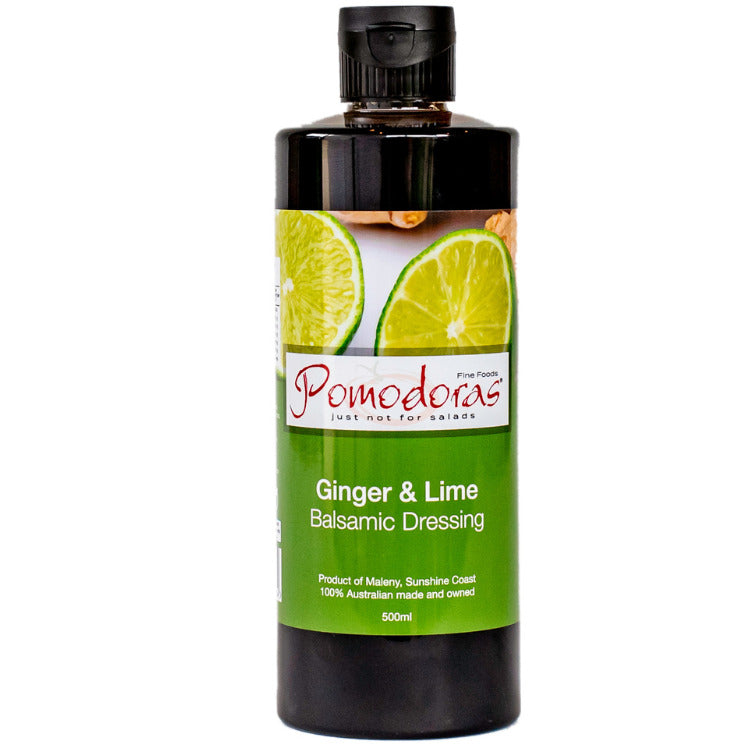 Pomodoras Balsamic Ginger and Lime Salad Dressing bottle 500ml available at The Prickly Pineapple