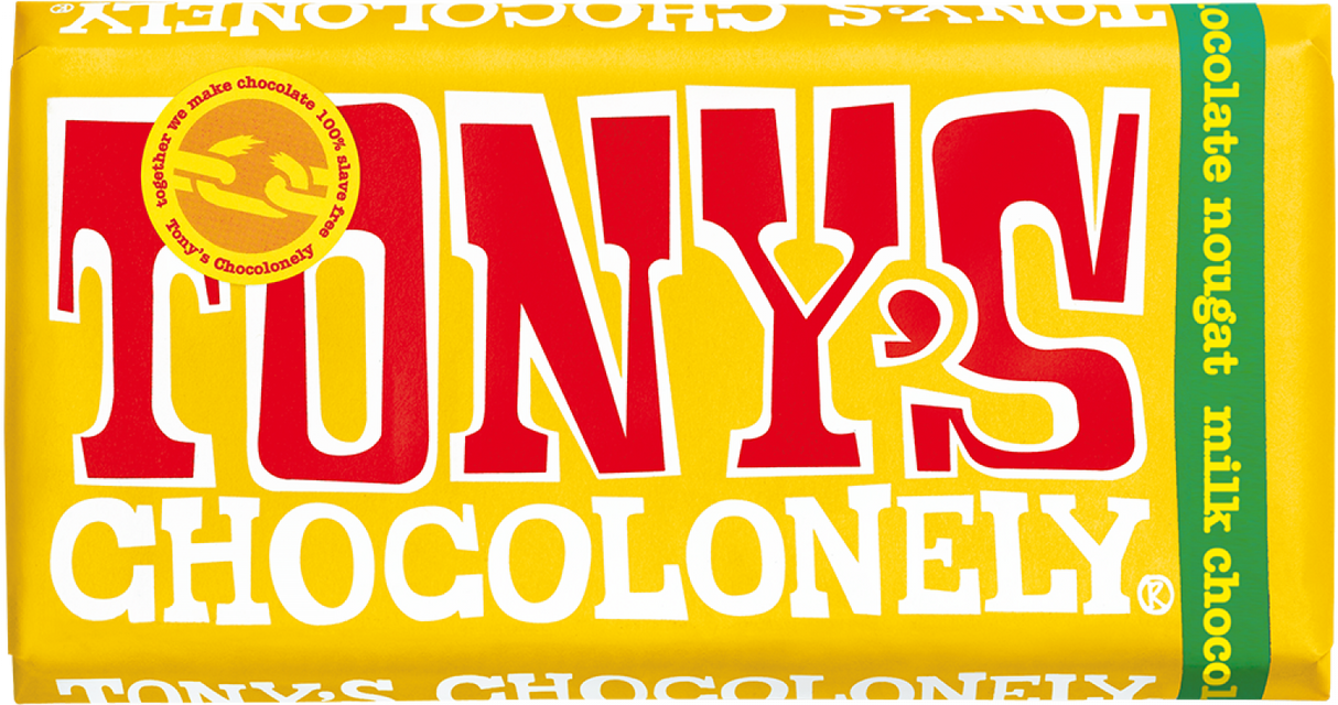 Tony's Chocolonely milk chocolate almond honey nougat 180g available at The Prickly Pineapple