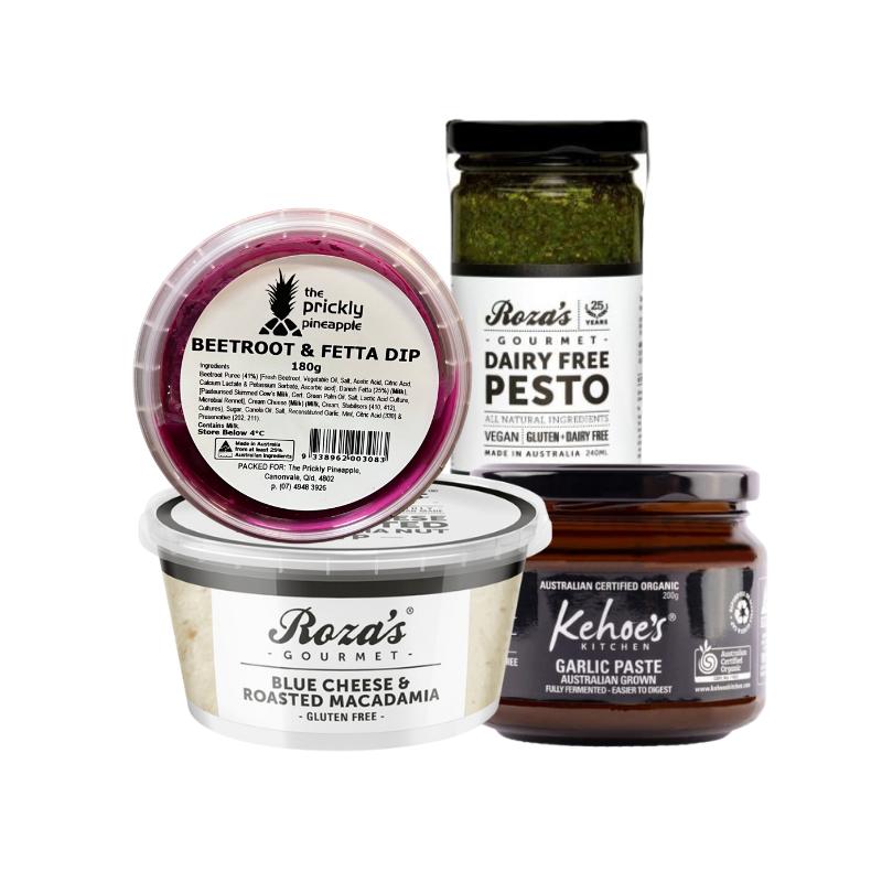 Our Range of Dips, Spreads and Olives available at the Prickly Pineapple Whitsundays
