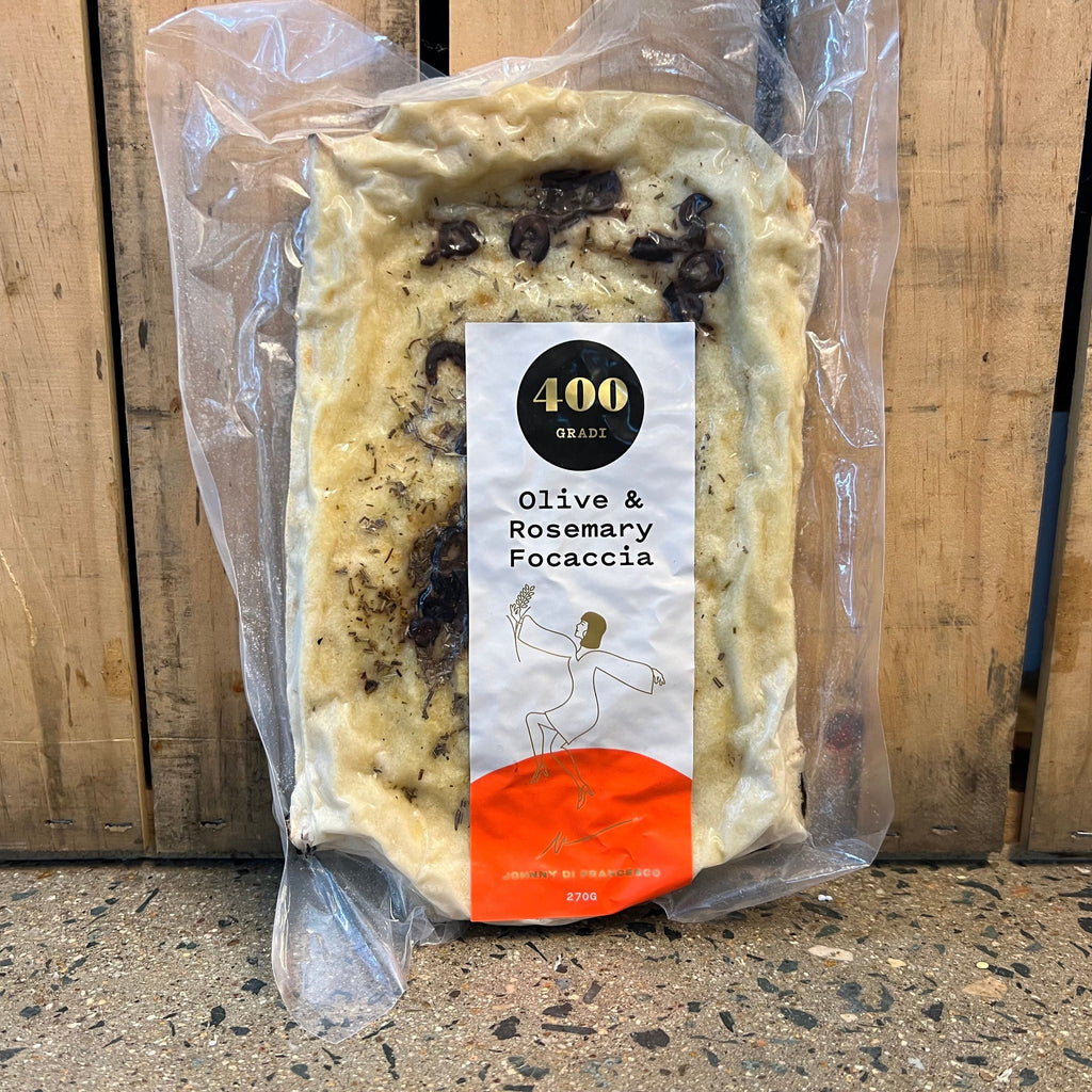 400 Gradi Olive & Rosemary Focaccia 270g available at The Prickly Pineapple