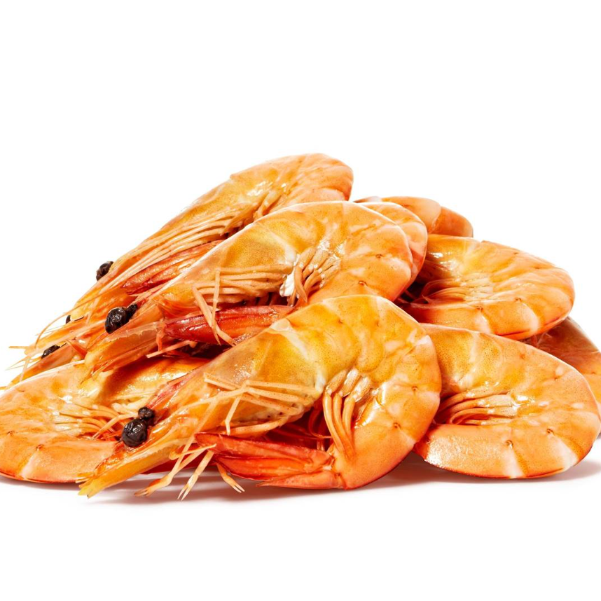 Banana Prawns LRG Cooked 1kg bags available at The Prickly Pineapple
