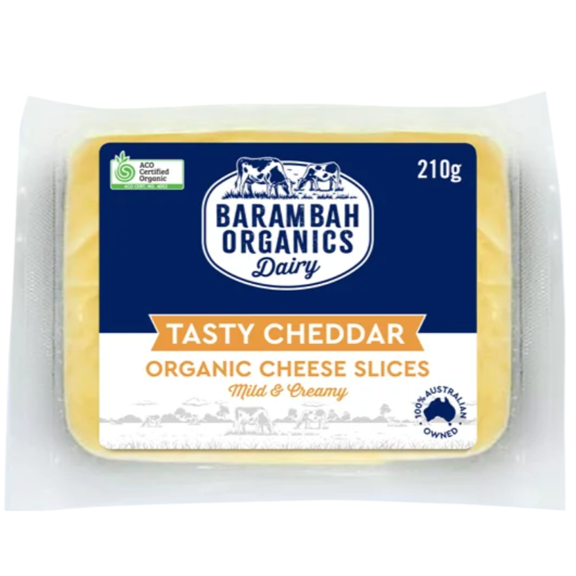 Barambah Organics Organic Tasty Cheddar Sliced 250g available at The Prickly Pineapple