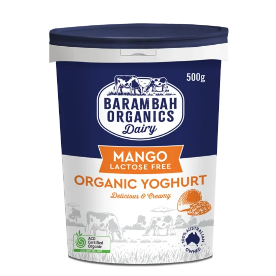 Barambah Organics Real Mango Lactose Free Yoghurt 500g available at The Prickly Pineapple