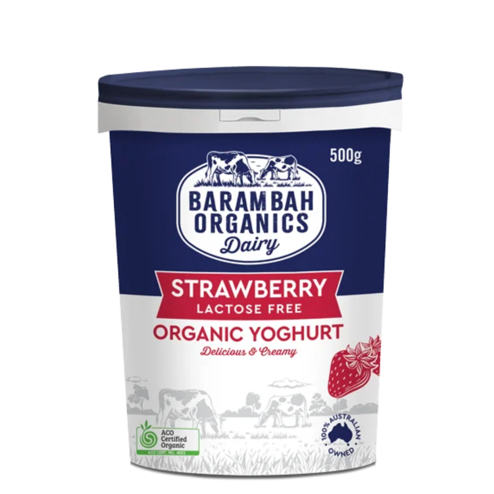 Barambah Organics Real Strawberry Lactose Free Yoghurt available at The Prickly Pineapple