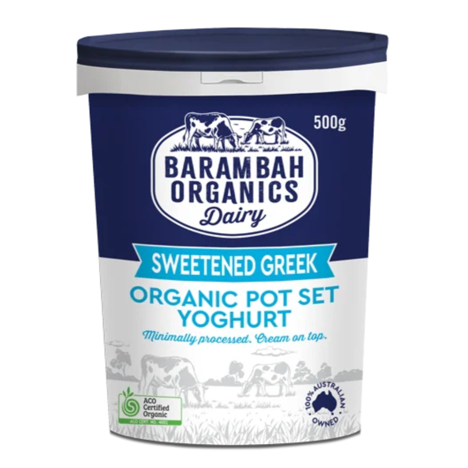 Barambah Organics Sweetened Greek Style Yoghurt 500g available at The Prickly Pineapple