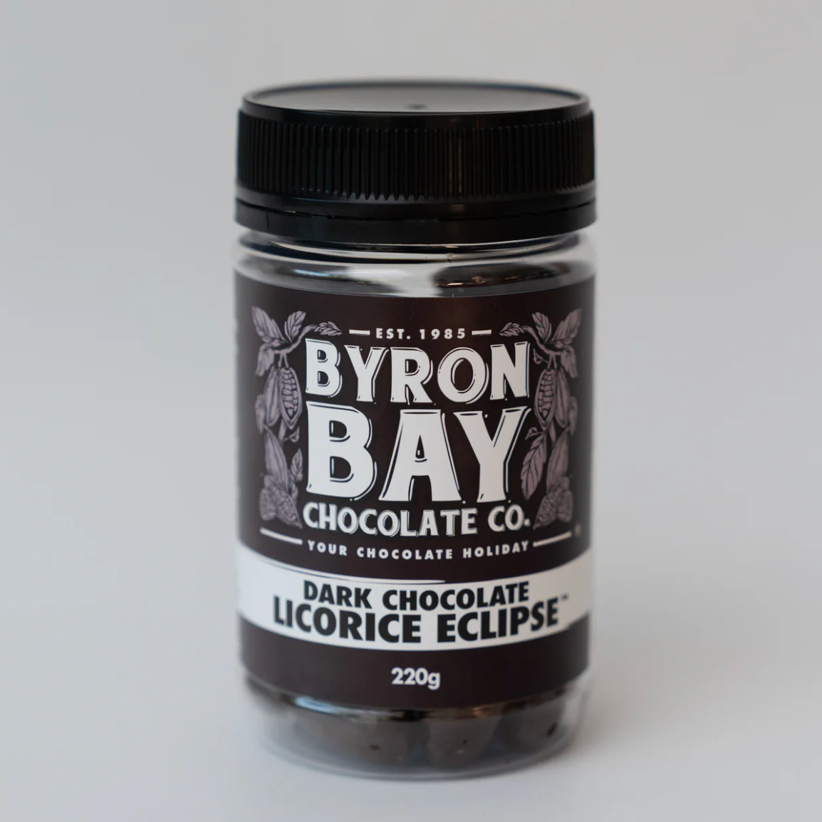Byron Bay Chocolate Co. Licorice Eclipse™ Dark Chocolate 220g available at The Prickly Pineapple