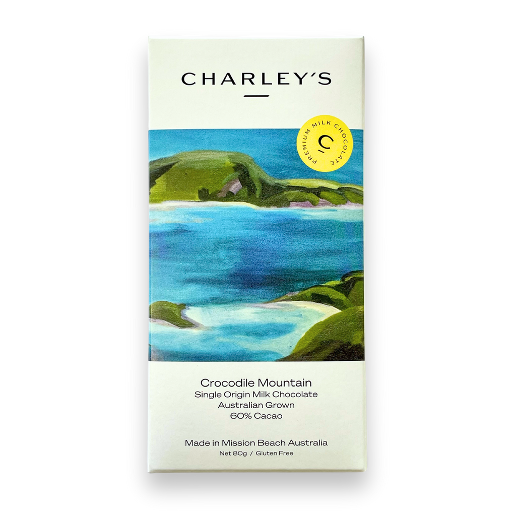 Charley's Single Origin Milk Chocolate Crocodile Mountain 80g available at The Prickly Pineapple