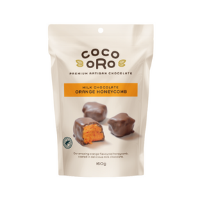 Coco Oro Milk Chocolate Orange Honeycomb 160g available at The Prickly Pineapple