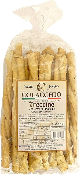 Colacchio Treccine Twisted breadstick with Fennel 400g available at The Prickly Pineapple