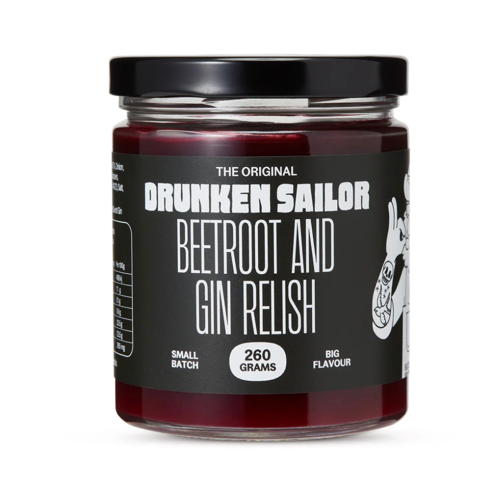 Drunken Sailor Beetroot & Gin Relish 260g available at The Prickly Pineapple