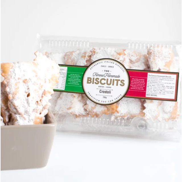 Famous Biscuits Crostoli 150g available at The Prickly Pineapple