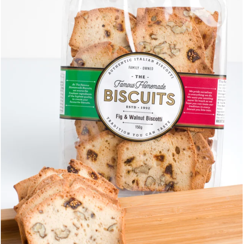 Famous Biscuits Fig & Walnut Biscotti 150g available at The Prickly Pineapple